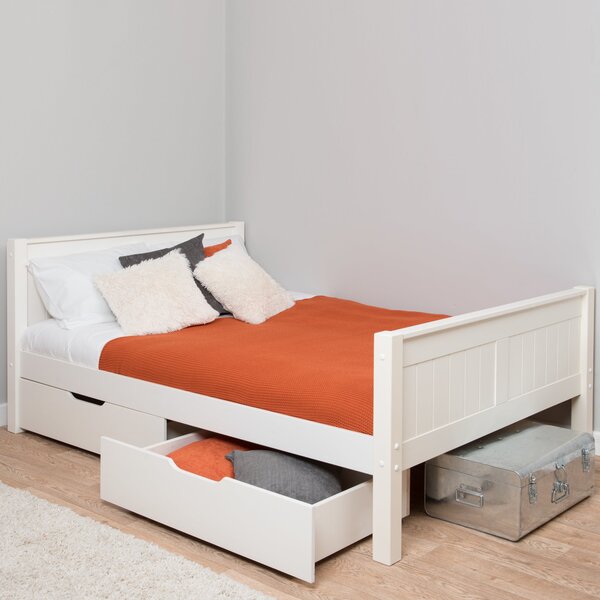 Stompa Pine Bed with 2 Underbed Drawers White