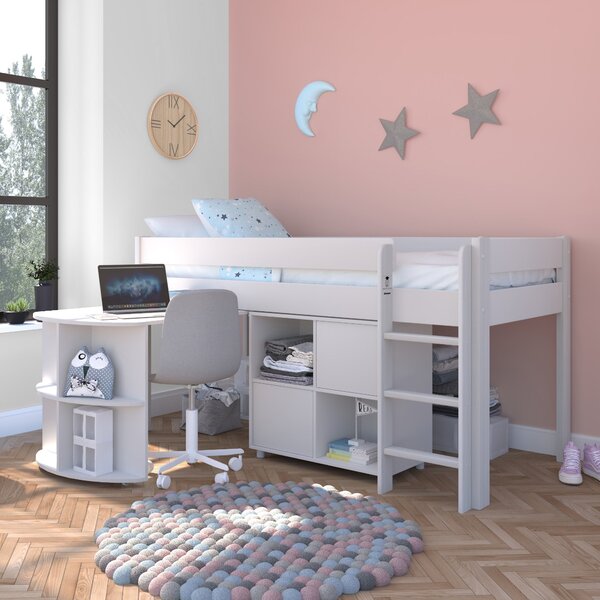 Stompa Uno Midsleeper With Pull Out Desk And Cube Unit, Pine White