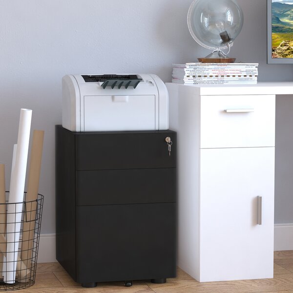 Vinsetto Filing Cabinet, 3-Drawer Small File Cabinet with Lock, for Letter/Legal/A4, Steel Office Storage with Wheels, Black Aosom UK
