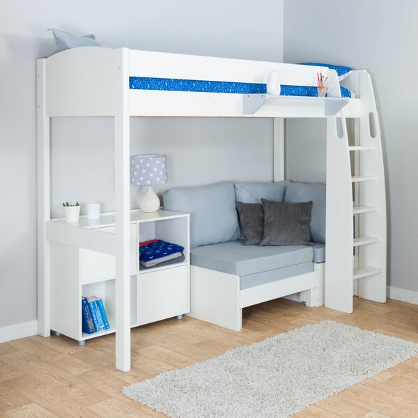 Stompa Uno High Sleeper with Corner Sofa and Cube Unit, Pine White