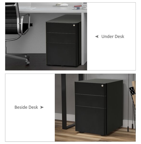 Vinsetto Filing Cabinet, 3-Drawer Small File Cabinet with Lock, for Letter/Legal/A4, Steel Office Storage with Wheels, Black Aosom UK