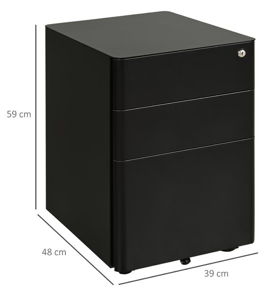 Vinsetto Filing Cabinet, 3-Drawer Small File Cabinet with Lock, for Letter/Legal/A4, Steel Office Storage with Wheels, Black Aosom UK