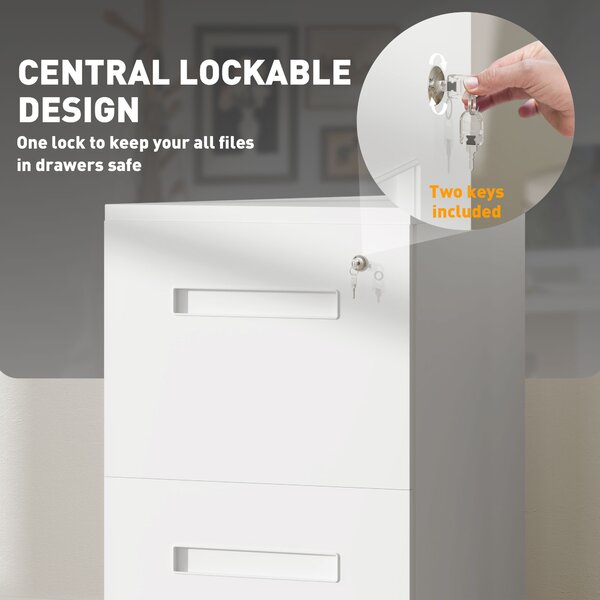 Vinsetto Mobile File Cabinet Vertical Home Office Organizer Filing Furniture with Adjustable Partition for A4 Letter Size, Lockable White Aosom UK