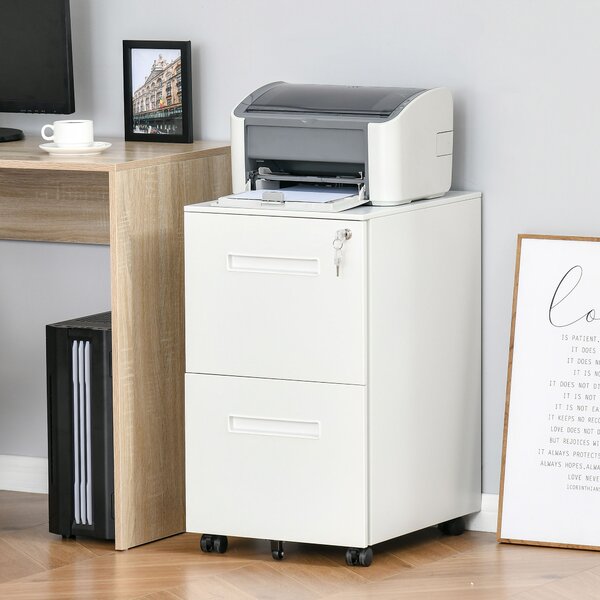 Vinsetto Mobile File Cabinet Vertical Home Office Organizer Filing Furniture with Adjustable Partition for A4 Letter Size, Lockable White Aosom UK