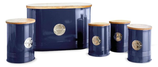 TOWER 5 Piece Round Ribbed Canister Set Blue