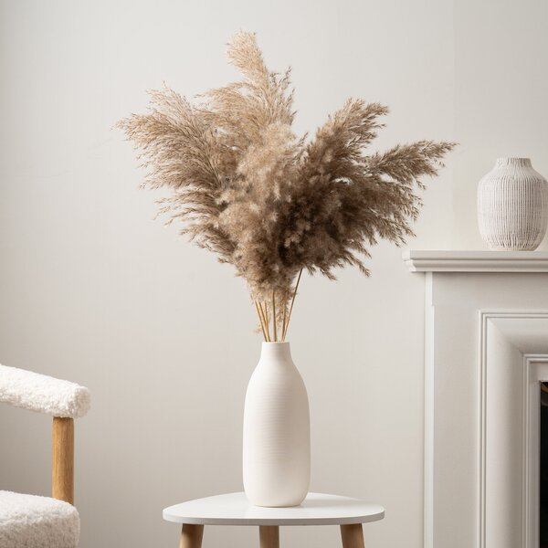 Pampas Grass in Ribbed Ceramic Vase Green