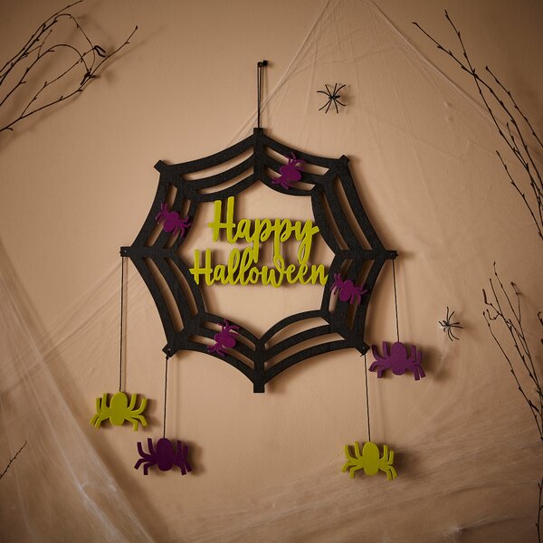 Happy Halloween Wreath with Spiders Black