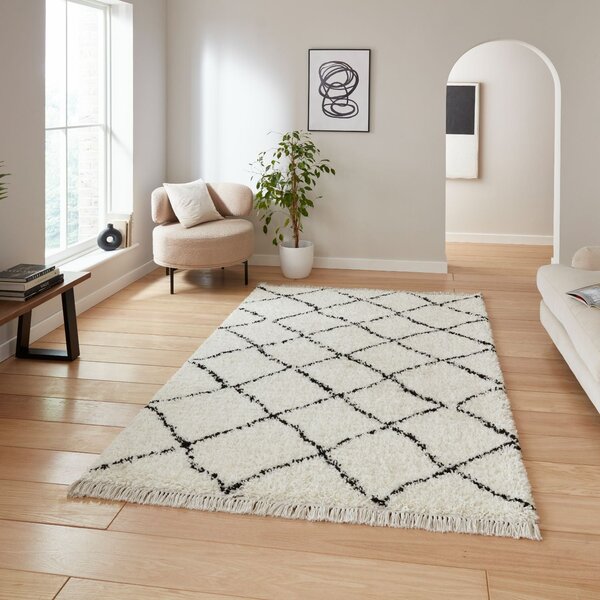 Boho 5413 Shaggy Rug White Black