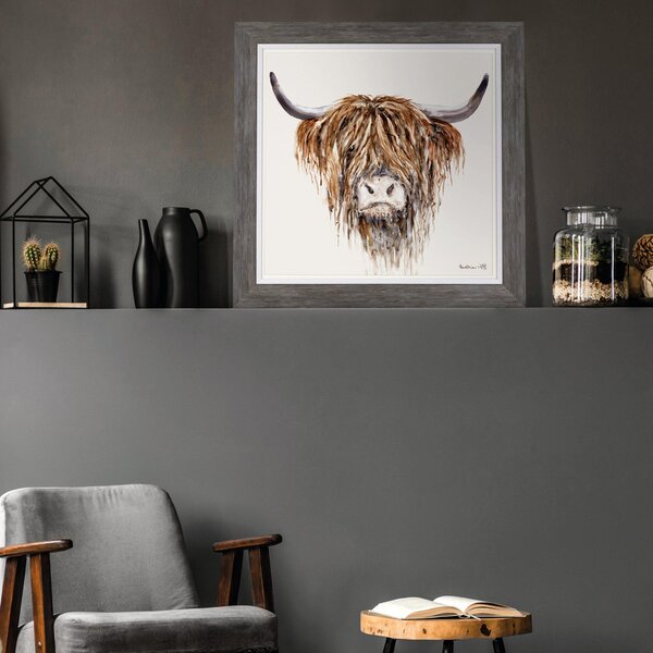 Cedar & Sage Freddie Highland Cow Framed Print Grey