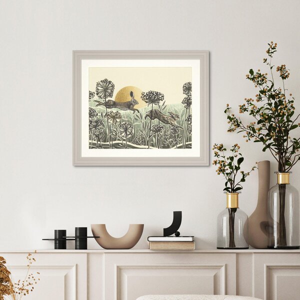 Cedar & Sage Light of Day Hare Framed Print Grey