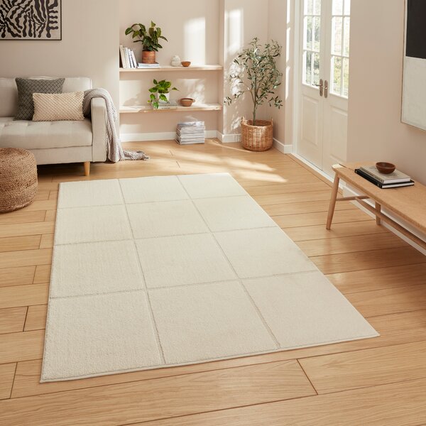 Elio 70100 Multi Textured Pile Rug Cream