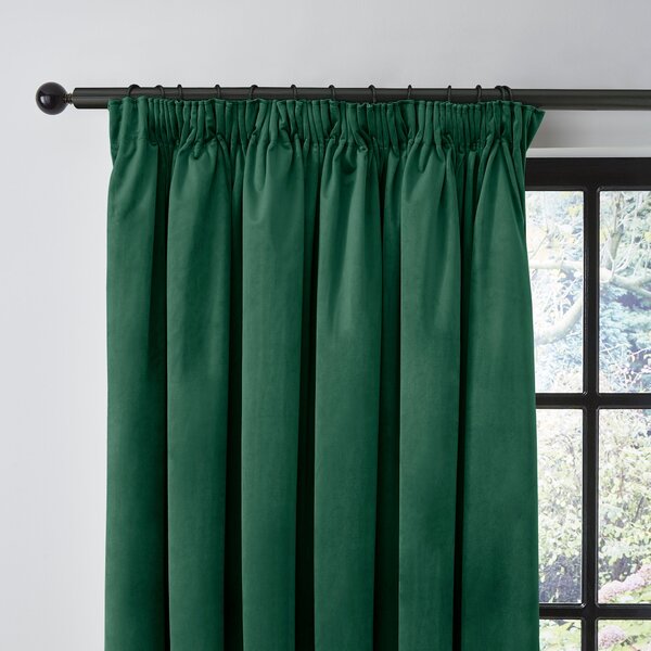 Recycled Velour Pencil Pleat Curtains Bottle (Green)