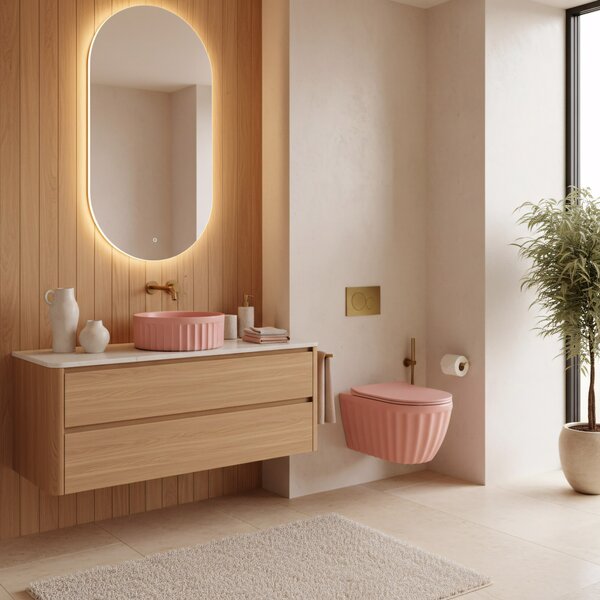 Set: Wall-hung toilet bowl + Countertop washbasin Rea Duo Sweet Pink Matt