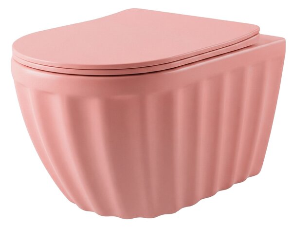 Set: Wall-hung toilet bowl + Countertop washbasin Rea Duo Sweet Pink Matt