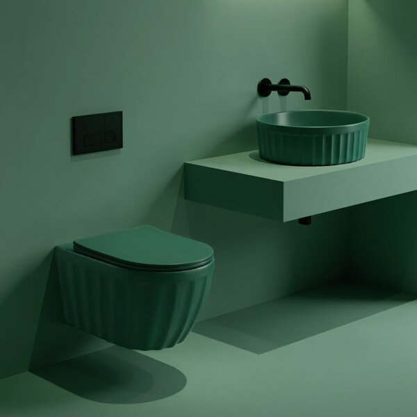 Set: Wall-hung toilet bowl + Countertop washbasin Rea Duo Matcha Matt