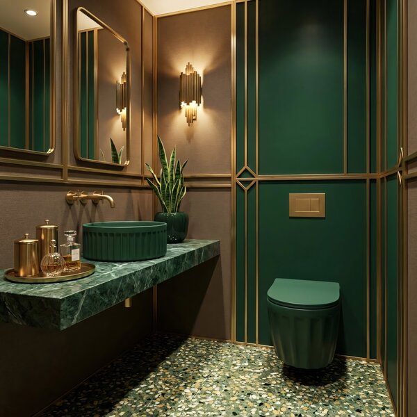Set: Wall-hung toilet bowl + Countertop washbasin Rea Duo Matcha Matt