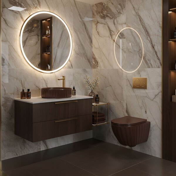 Set: Wall-hung toilet bowl + Countertop washbasin Rea Duo Espresso Matt