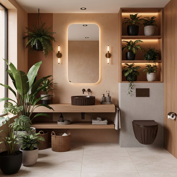 Set: Wall-hung toilet bowl + Countertop washbasin Rea Duo Espresso Matt