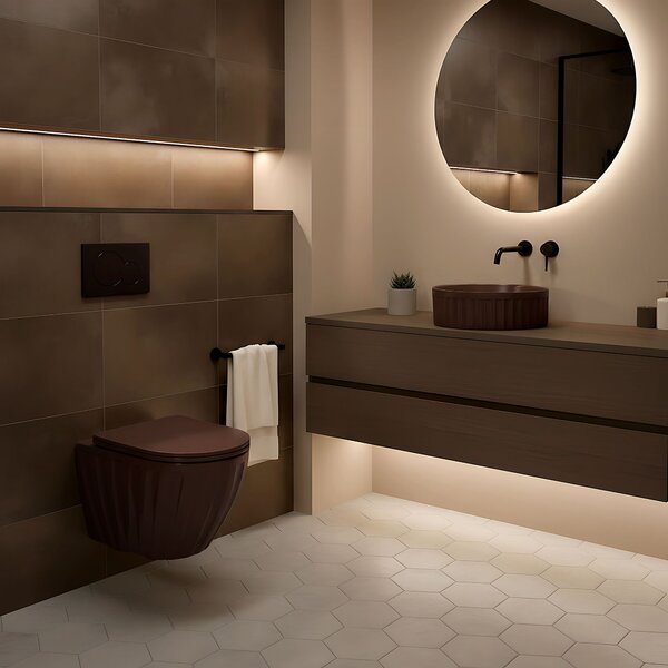 Set: Wall-hung toilet bowl + Countertop washbasin Rea Duo Espresso Matt
