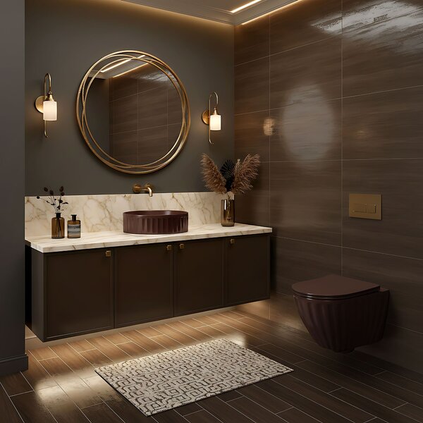 Set: Wall-hung toilet bowl + Countertop washbasin Rea Duo Espresso Matt