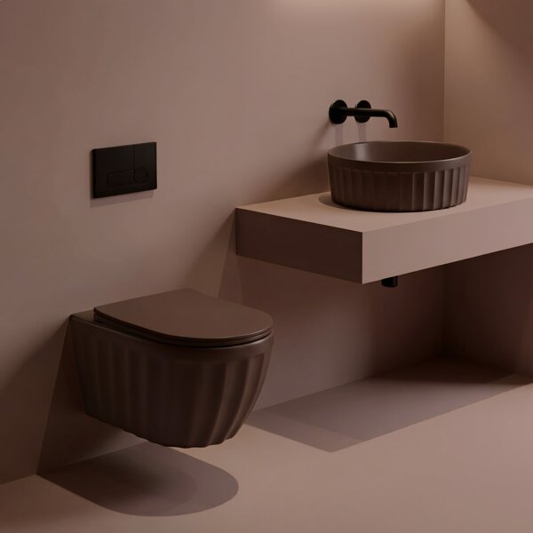 Set: Wall-hung toilet bowl + Countertop washbasin Rea Duo Espresso Matt