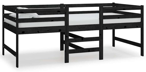 Mid-high Bed without Mattress Black Solid Wood Pine 90x200cm