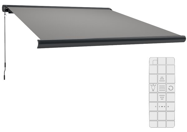 Outsunny 3.5 x 3 m Electric Awning with Remote Controller, Aluminium Frame DIY Retractable Awning, UV50+ Sun Shade Canopy for Garden Patio Deck Door Window, Light Grey