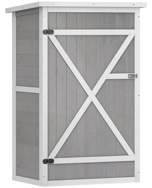 Outsunny Wooden Garden Storage Shed Fir Wood Tool Cabinet Organiser with Shelves 75L x 56W x115Hcm Grey Aosom UK