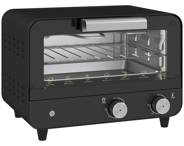 HOMCOM Small Toaster Oven, 12L Multifunction Mini Countertop Oven with Glass Door, Adjustable Temperature and Timer, Black