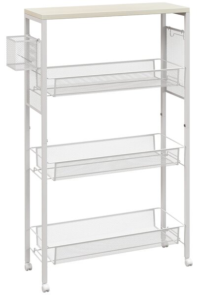 HOMCOM 3-Tier Kitchen Cart with 3 Steel Wire Baskets - White