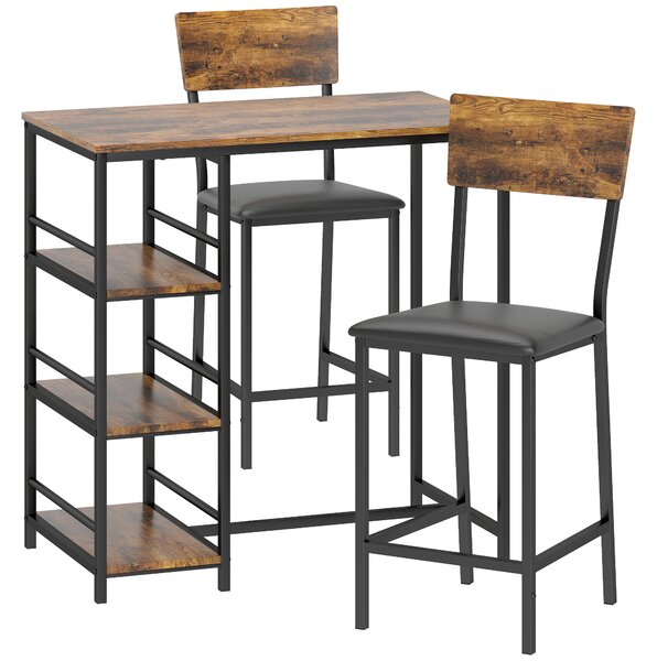 HOMCOM Three-Piece Compact Bar Table Set - Brown/Black