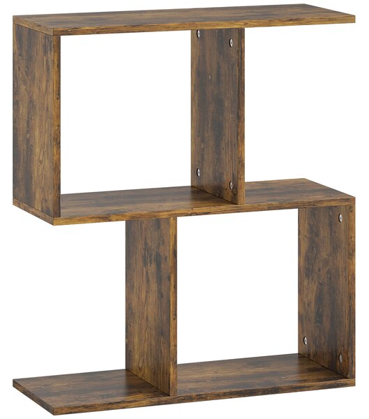 HOMCOM Side Table, Narrow End Table with Storage Shelves, S-Shaped, 3-Tier, 50W x 19.5D x 58H cm, Rustic Brown