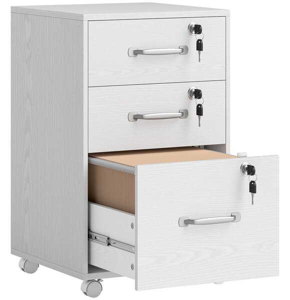 HOMCOM Three Drawer Wood-Effect Filing Cabinet - White