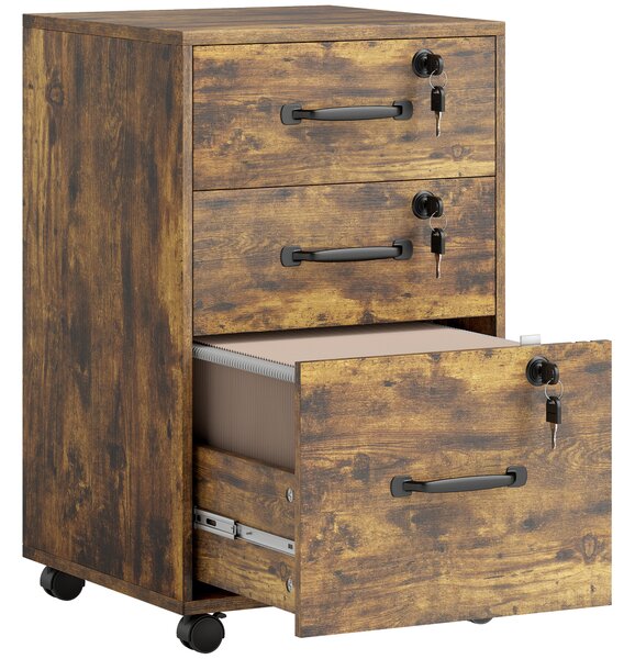 HOMCOM Three Drawer Wood-Effect Filing Cabinet - Rustic Brown
