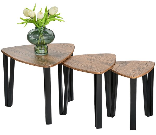 HOMCOM Nesting Coffee Tables Set of 3, MDF Steel, Versatile End Side Tables, Walnut Wood Effect Aosom UK