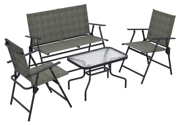 Outsunny Breathable Mesh Patio Set: Foldable Armchairs, Loveseat & Glass Table, Earthy Brown Aosom UK