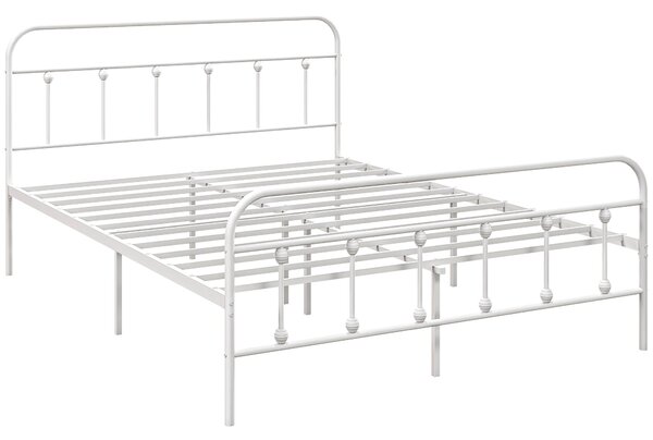 HOMCOM 4ft Double Platform Bed Frame with Underbed Storage Tall Headboard Steel Slat No Box Spring Needed Easy Assembly White