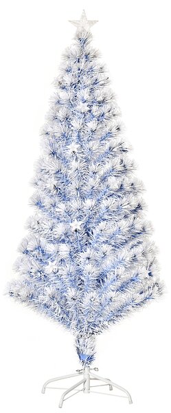 HOMCOM Artificial Fibre Optic Christmas Tree Seasonal Decoration w/ 20 LED Lights Pre-Lit Easy Store White Blue 5FT Aosom UK