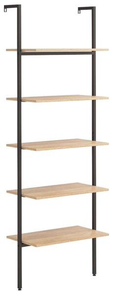 5-Tier Leaning Shelf Light Brown and Black 64x35x185 cm