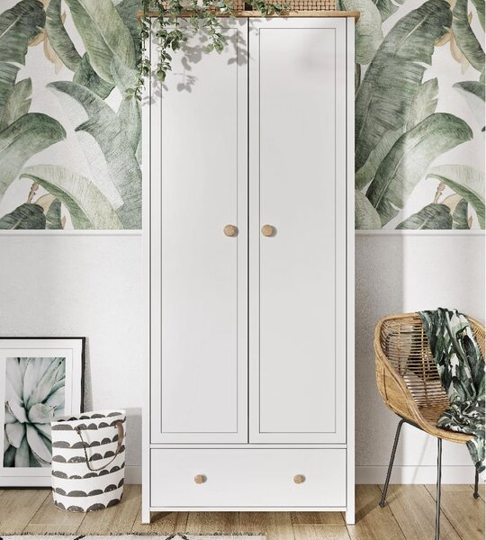 Sevilla I Wooden Wardrobe With 2 Doors In Matt White And Oak