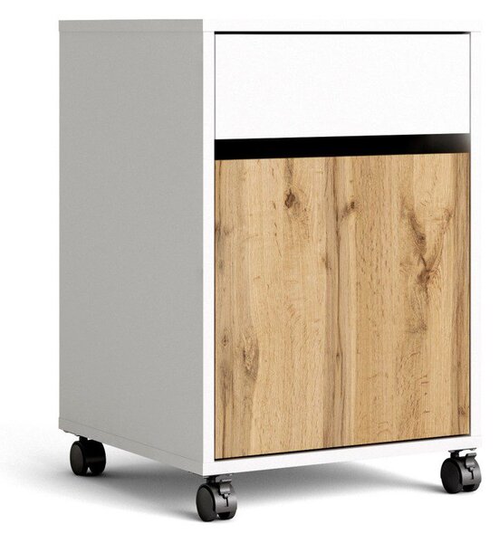Modern Living Mobile Cabinet In White And Wotan Light Oak