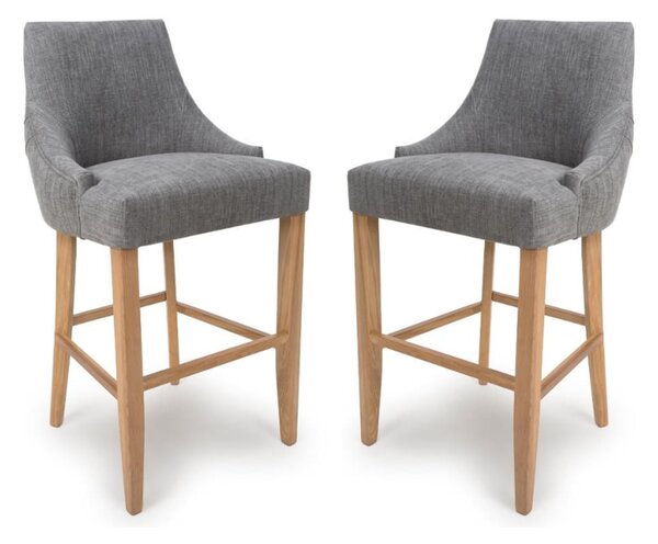 Clifton Grey Fabric Bar Chairs With Oak Legs In Pair
