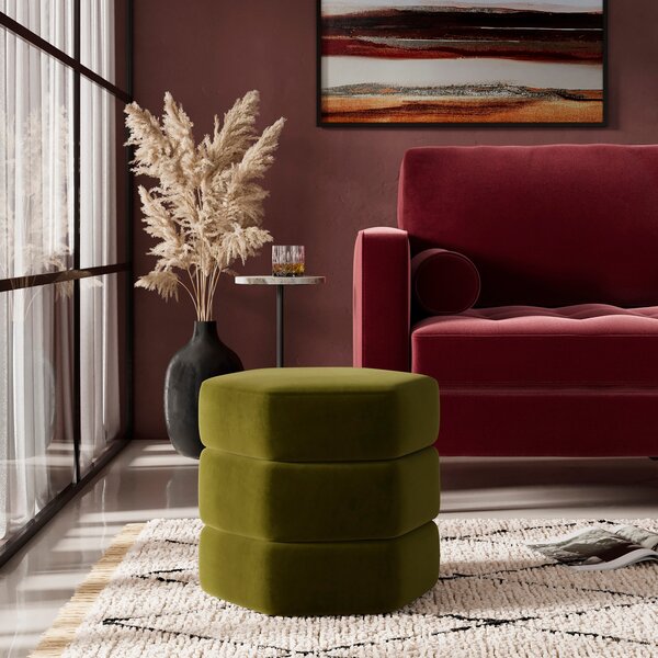 Ingrid Hexagon Storage Footstool, Velvet Olive