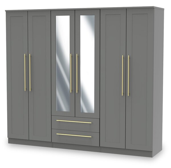 Bramham Grey Tall 6 Door 2 Mirror Wardrobe | Roseland Furniture