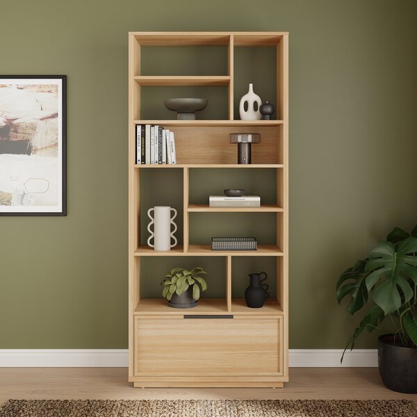 Hardy Slim Bookcase With Drawer, Oak Effect Oak