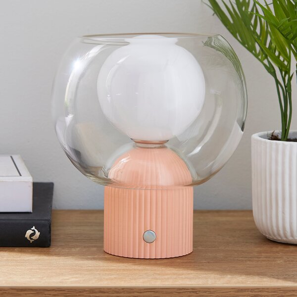 Harlo Ribbed Rechargebale Touch Dimmable Table Lamp Peach