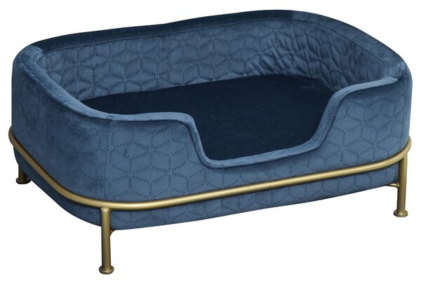 PawHut Velvet Upholstered Elevated Small Pet Bed Blue/Gold