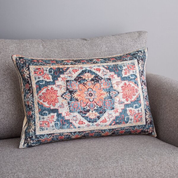 Printed Oriental Cushion Cover Red/Blue