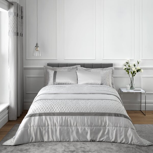 Silver Sequin Cluster Duvet Cover and Pillowcase Set silevr/Grey