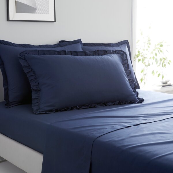 Pure Cotton Frilled Pillowcase Navy